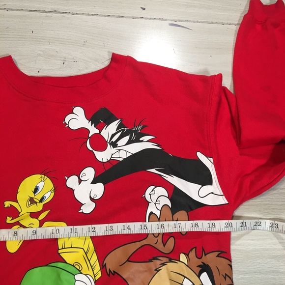 Looney Tunes Sweatshirt Womens Size M Red Taz Tweety Sylvester Marvin Martian - Picture 4 of 8